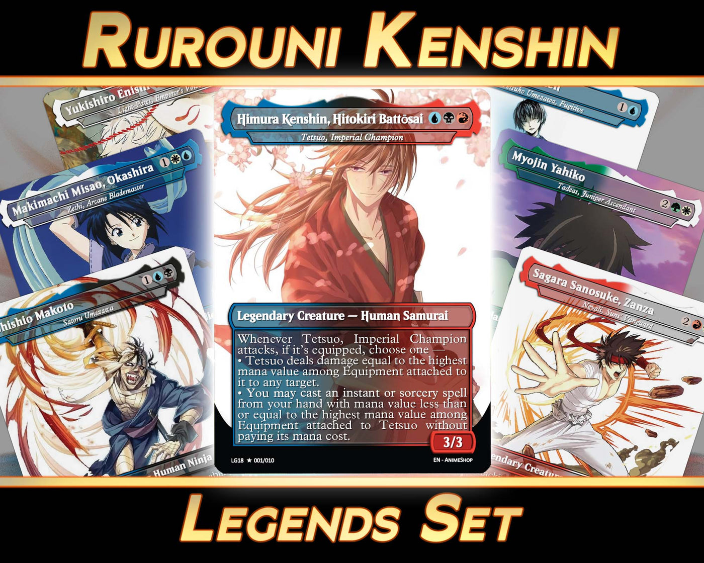 Rurouni Kenshin - Legends Set (10 Cards + 2 Bonus Cards) | MTG Proxies | Premium Custom Cards