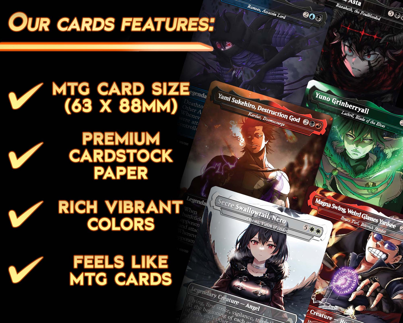 Black Clover - Legends Set (10 Cards + 2 Bonus Cards) | MTG Proxies | Premium Custom Cards